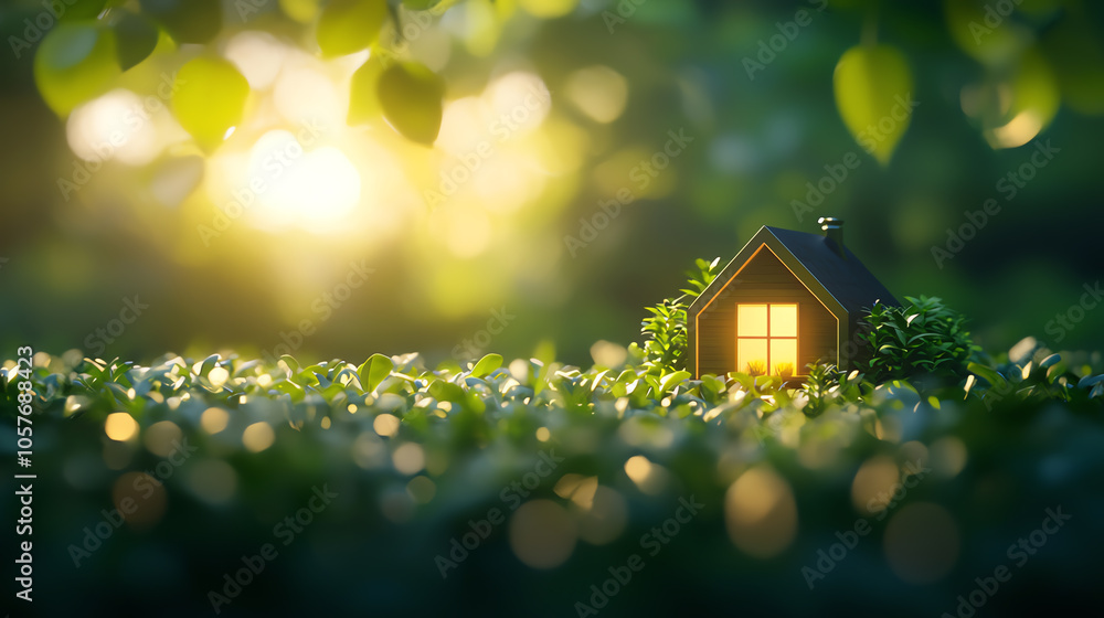 Tiny pod home with garden, ecominimalism, futuristic vibe, 3D illustration Tiny pod home with garden, ecominimalism, futuristic vibe, 3D illustration