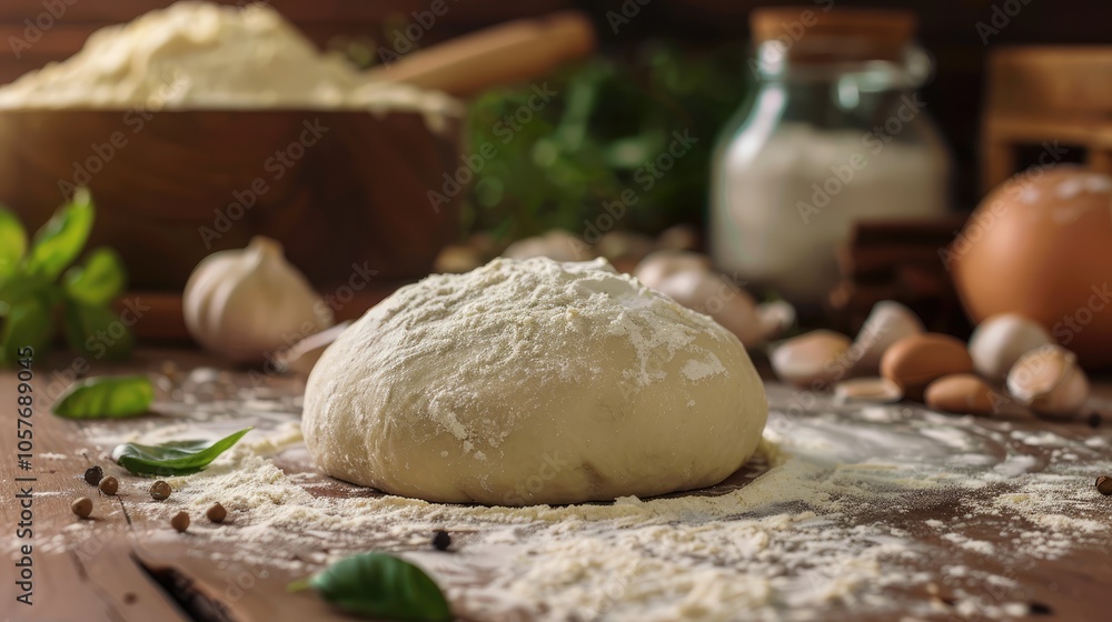 Pizza dough on the table Pizza dough on the table