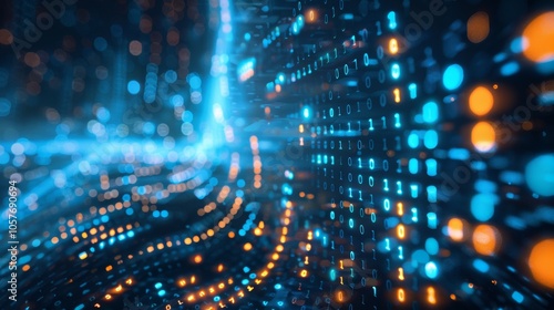 Wallpaper Mural Binary Code Stream with Blue and Orange Lights Torontodigital.ca