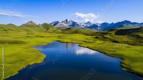 Mountain lake with clear blue water.