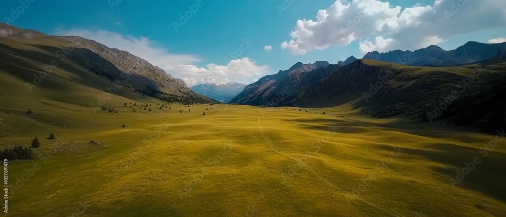 Expansive mountain valley with green grass. Expansive mountain valley with green grass.