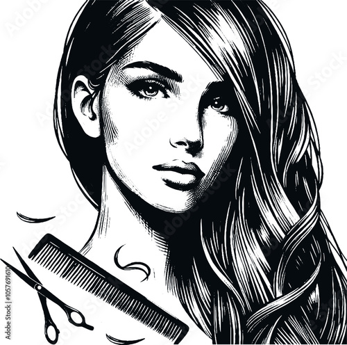 woman with long hair and hair salon concept