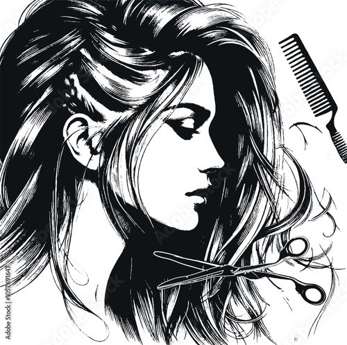 woman with long hair and hair salon concept