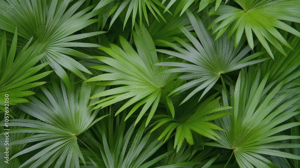 Vibrant green palm leaves filling the frame in a lush tropical environment during daytime Vibrant green palm leaves filling the frame in a lush tropical environment during daytime