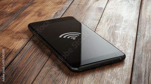 Smartphone Displaying Wi-Fi Connection on Wooden Surface