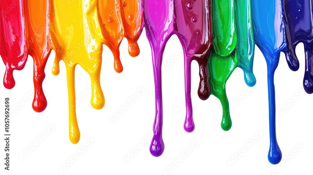 Naklejka premium Colorful Acrylic Drip Effect on White Canvas