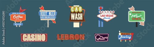 Classic American Signboards Retro Vintage Style Vector Set