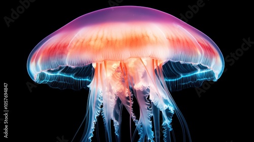 Colorful Jellyfish with Glowing Tentacles in Dark Background photo