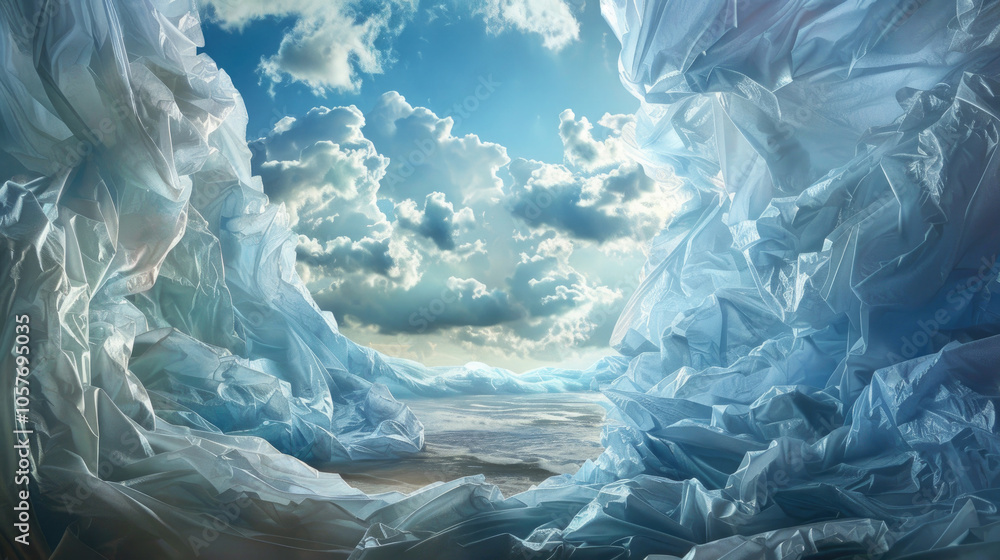 Obraz premium Iceberg, a frozen mountain of ice, floats in the cold ocean waters under a vast sky