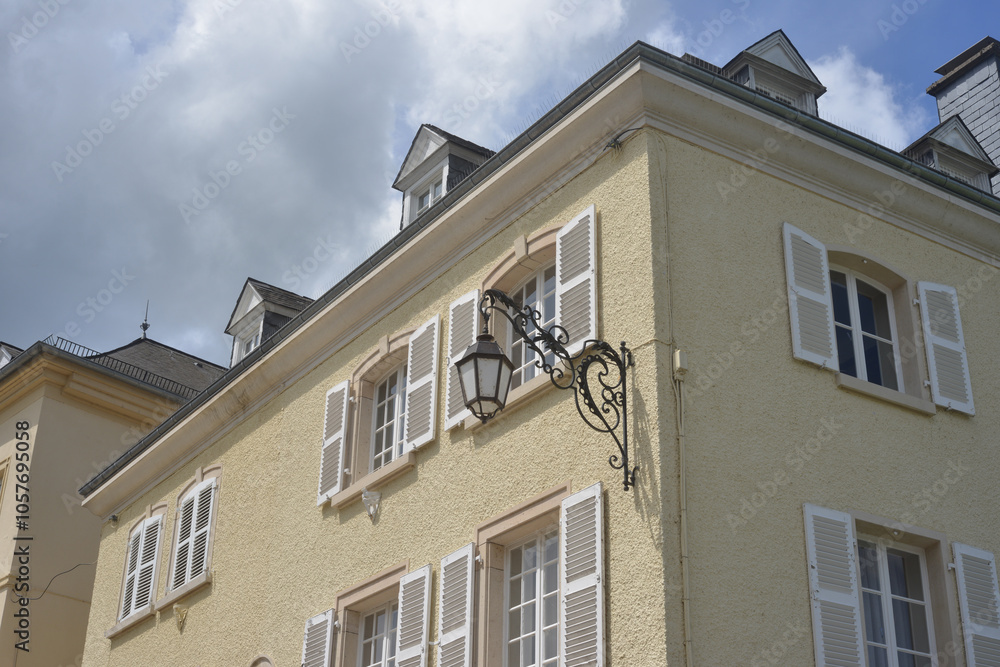 Obraz premium Echternach, house with old original handmade steel street lamp