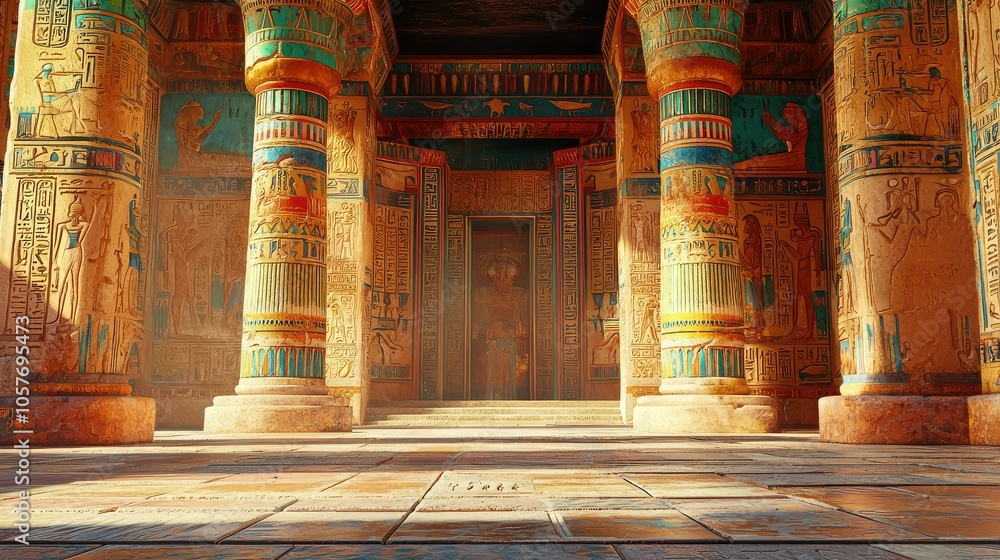 Obraz premium Ancient Egyptian Temple Interior with Vibrant Colors