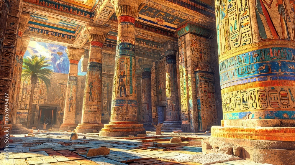 Obraz premium Ancient Egyptian Temple Interior with Vibrant Colors
