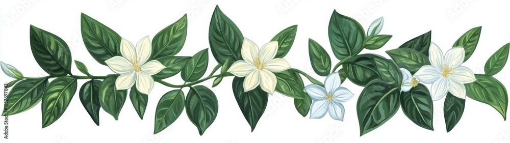 White blossoms on a leafy vine White blossoms on a leafy vine
