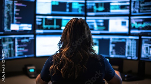 Cybersecurity Specialist Monitoring Multiple Screens