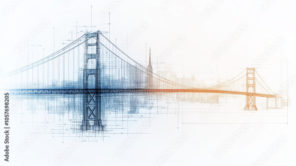 Fototapeta premium Golden Gate Bridge Sketch: Artistic Impression of San Francisco Landmark 
