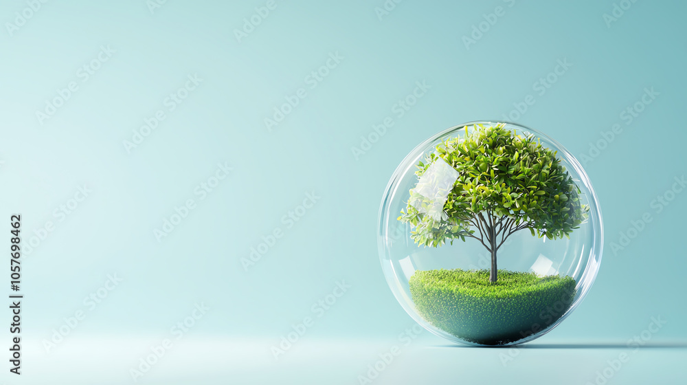 Transparent spherical tiny house, futuristic appeal, compact living, 3D illustration Transparent spherical tiny house, futuristic appeal, compact living, 3D illustration