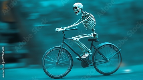 a skeleton riding a bicycle