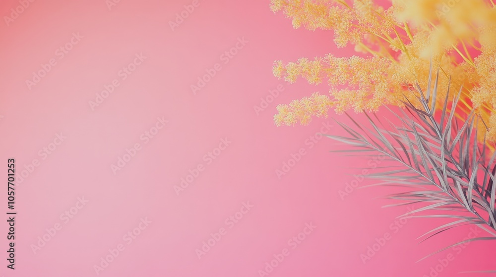 Bright yellow flowers against a soft pink background create a vibrant, cheerful setting Bright yellow flowers against a soft pink background create a vibrant, cheerful setting