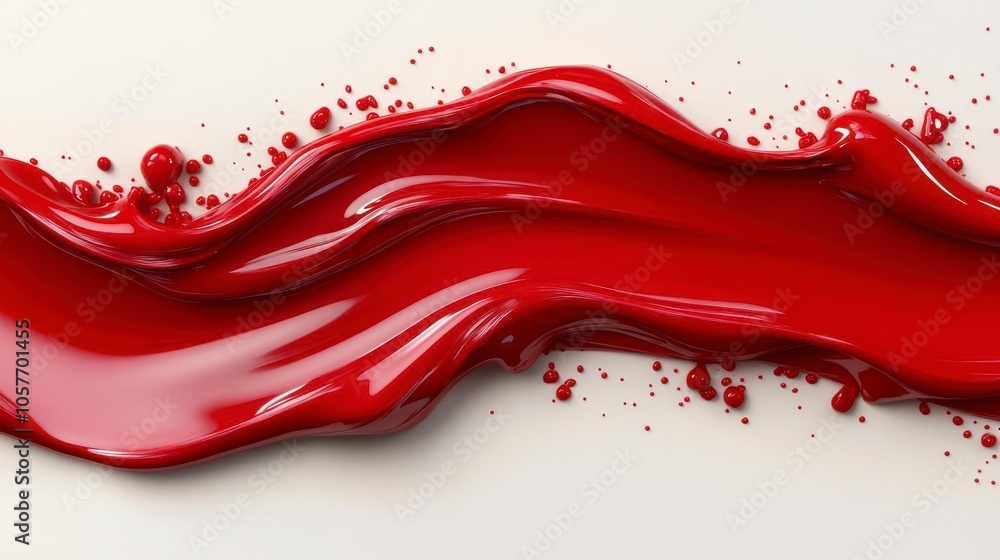 Abstract red liquid wave with splatters