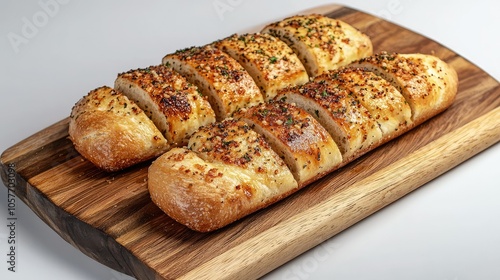 Freshly Roasted Garlic Bread on Wooden Board