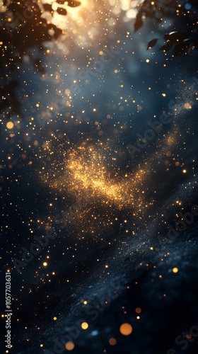 Sparkling cosmic particles scattered across a dark celestial background at night