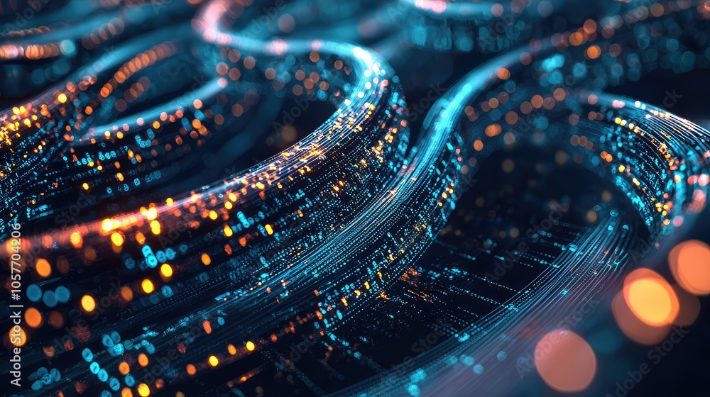 Glowing Fiber Optic Network Close Up Glowing Fiber Optic Network Close Up