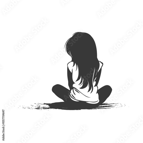 Silhouette of a Young Woman Sitting with Her Back Turned