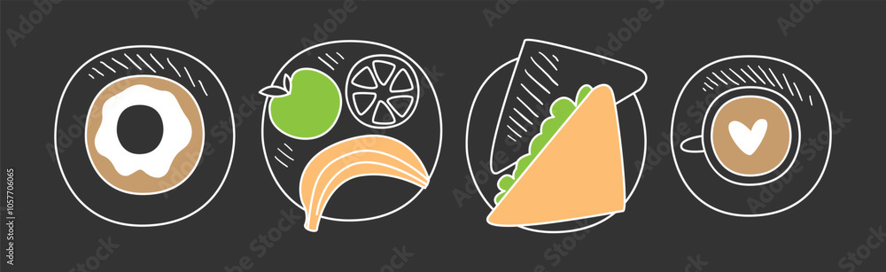 Lunch Meal Chalk Hand Drawn Food Vector Set Lunch Meal Chalk Hand Drawn Food Vector Set