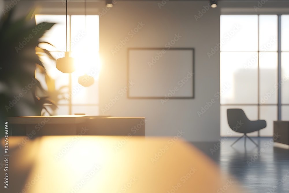 Modern Minimalistic Concrete Coworking Office room with Blank Walls, High Ceilings,and Mockup Frame Modern Minimalistic Concrete Coworking Office room with Blank Walls, High Ceilings,and Mockup Frame