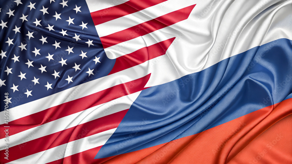The American and Russian flags are shown intertwined, symbolizing the complex relationship and interactions between the two nations. The image conveys a theme of diplomacy and international relations. The American and Russian flags are shown intertwined, symbolizing the complex relationship and interactions between the two nations. The image conveys a theme of diplomacy and international relations.