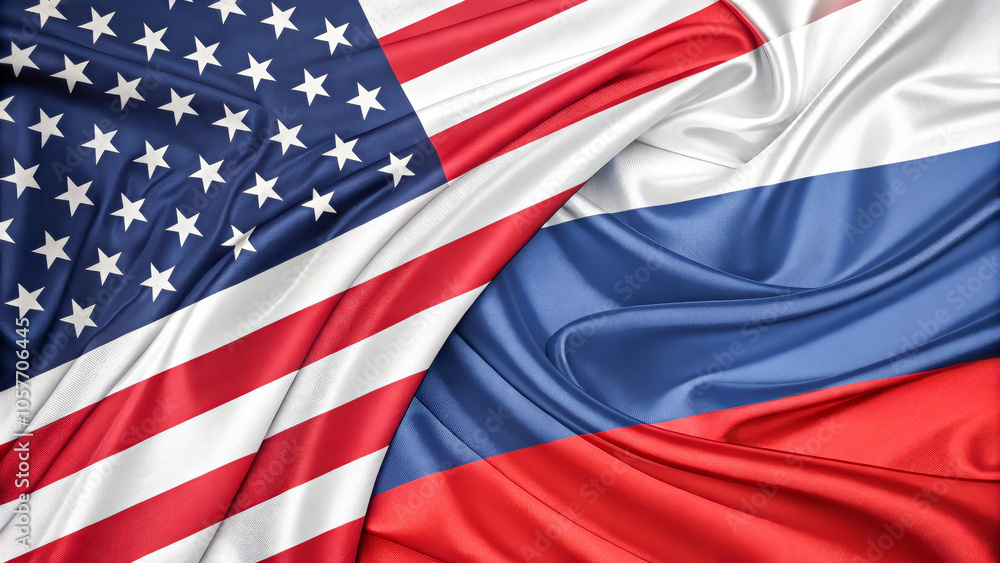 The American and Russian flags are shown intertwined, symbolizing the complex relationship and interactions between the two nations. The image conveys a theme of diplomacy and international relations. The American and Russian flags are shown intertwined, symbolizing the complex relationship and interactions between the two nations. The image conveys a theme of diplomacy and international relations.