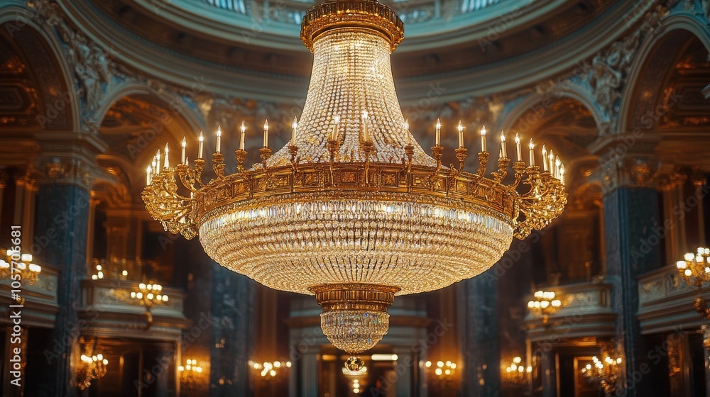 Obraz premium Ornate Crystal Chandelier in a Grand Interior