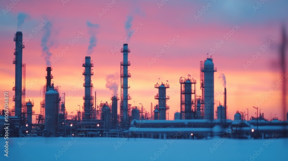 Panoramic View of Petrochemical Facility at Sunset Panoramic View of Petrochemical Facility at Sunset