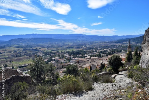 Old monastery site with ruins, arches on a hill in Saint Saturnin Les Apt in France