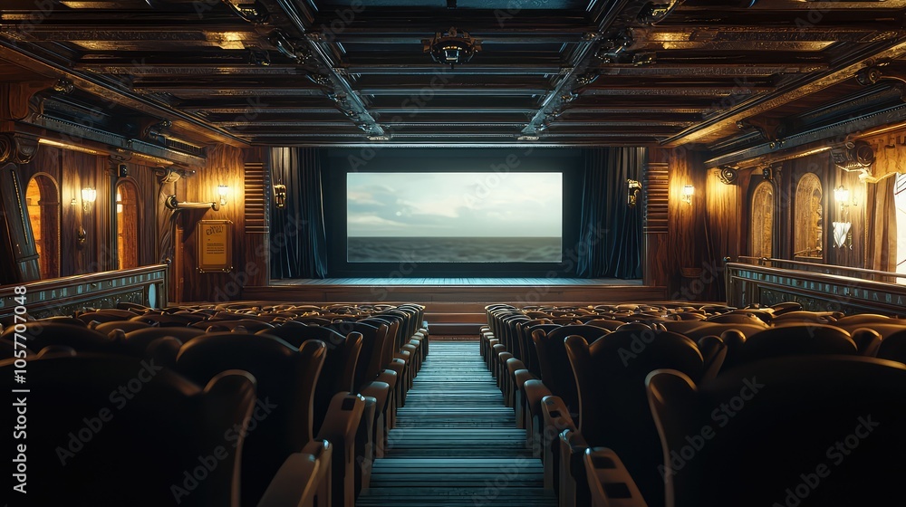 Comfortable Theater with Rows of Seats Facing Screen Comfortable Theater with Rows of Seats Facing Screen