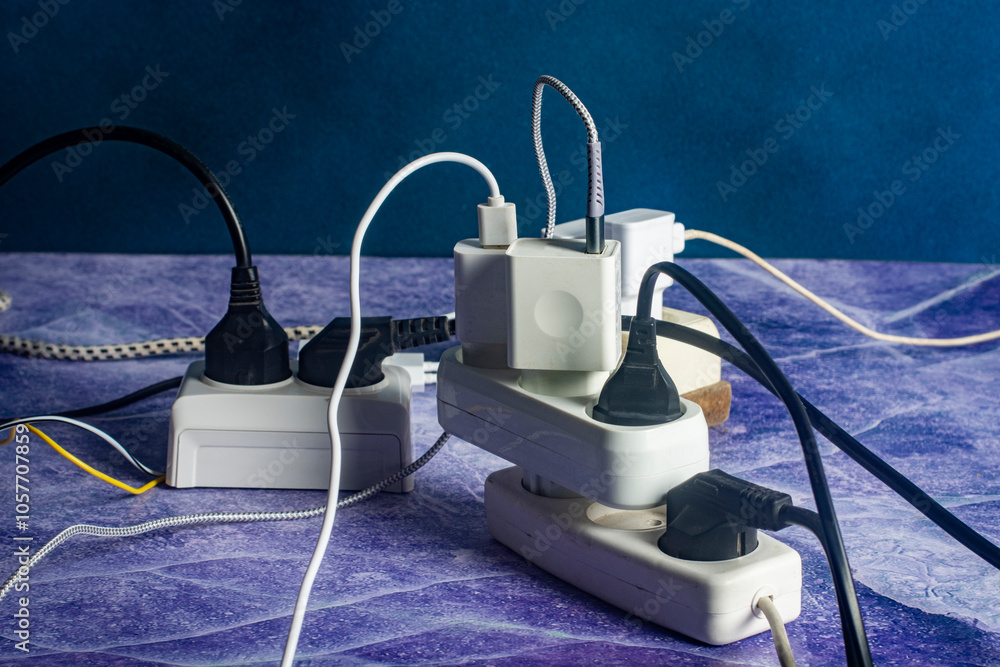 Close-up of many sockets, plugs and chargers. Close-up of many sockets, plugs and chargers.