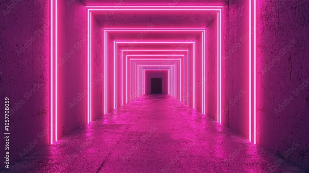 Illuminated path exploring the aesthetics of neon lights in an abstract tunnel design Illuminated path exploring the aesthetics of neon lights in an abstract tunnel design
