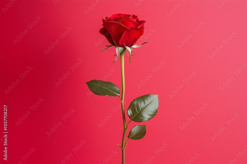 One radiant rose in full bloom, set gently against a delicate red canvas. One radiant rose in full bloom, set gently against a delicate red canvas.
