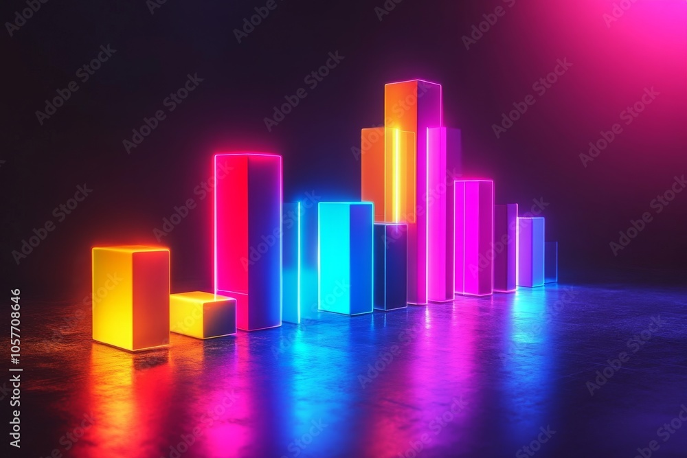 Colorful stacked area chart, neon gradients, modern data visualization Colorful stacked area chart, neon gradients, modern data visualization