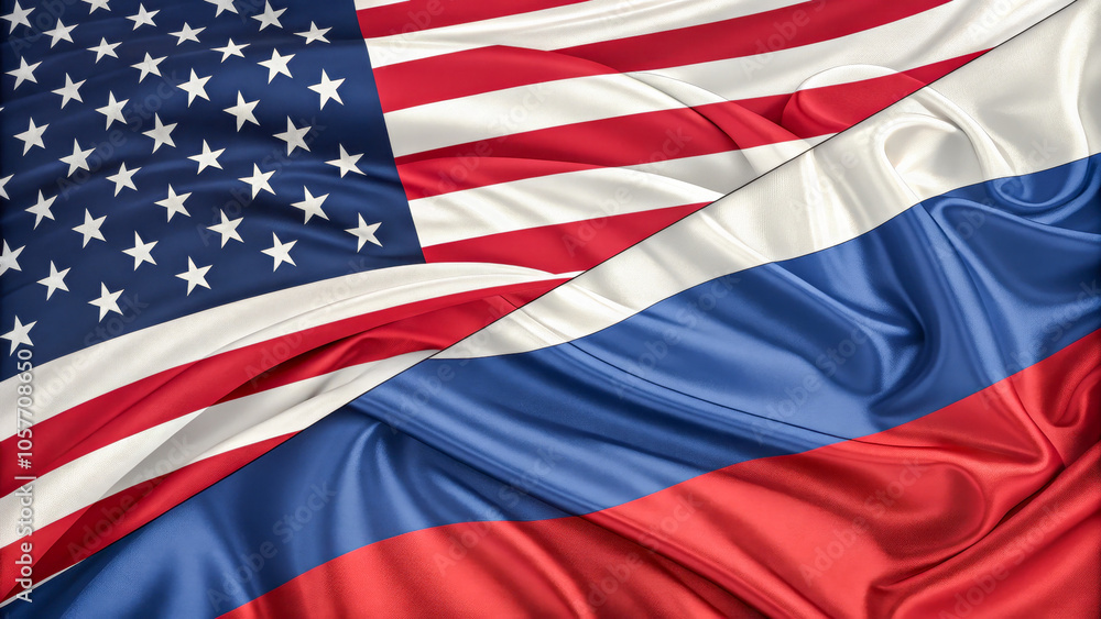 The American and Russian flags are shown intertwined, symbolizing the complex relationship and interactions between the two nations. The image conveys a theme of diplomacy and international relations. The American and Russian flags are shown intertwined, symbolizing the complex relationship and interactions between the two nations. The image conveys a theme of diplomacy and international relations.
