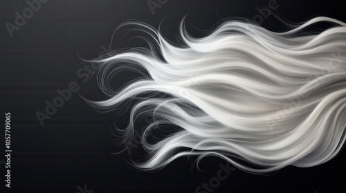 Flowing white hair on dark background, showcasing smooth and elegant strands. digital drawing captures beauty and movement of hair in captivating way