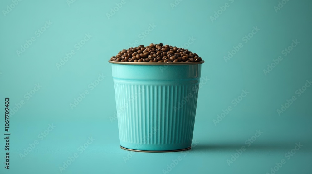 A metal cup overflowing with small brown seeds A metal cup overflowing with small brown seeds