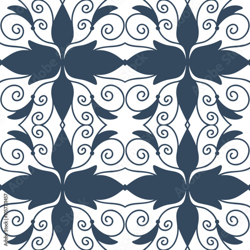 Black and white seamless pattern with arabesques  in a retro style. Vector illustration