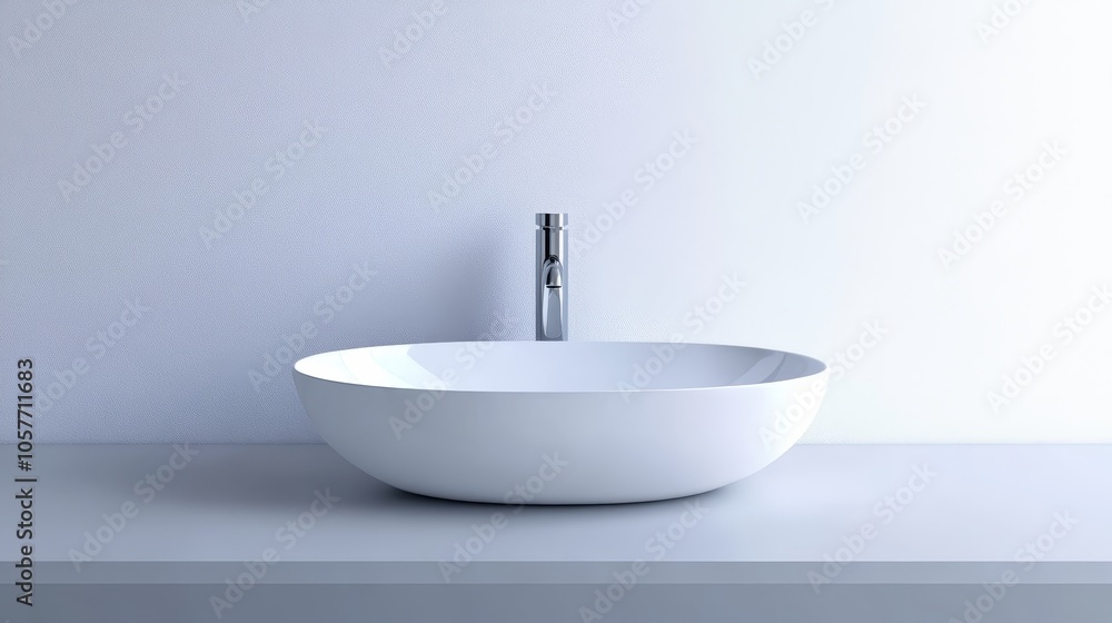 A modern, minimalist white basin sits on a sleek surface, complemented by a stylish faucet against a subtle textured wall. A modern, minimalist white basin sits on a sleek surface, complemented by a stylish faucet against a subtle textured wall.