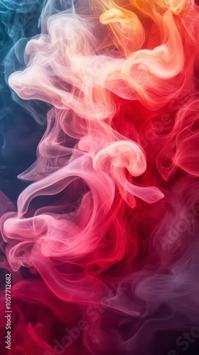 Abstract swirling smoke in vibrant red white and blue hues