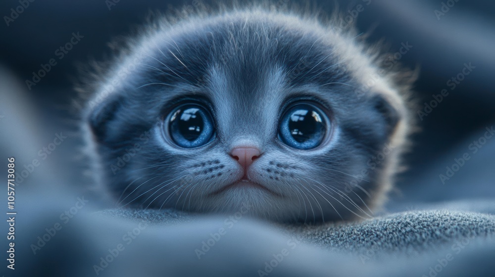 A fluffy kitten with large expressive eyes looks directly at the camera A fluffy kitten with large expressive eyes looks directly at the camera