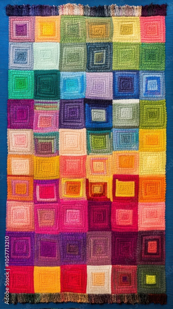 Abstract textile art with colorful squares Abstract textile art with colorful squares