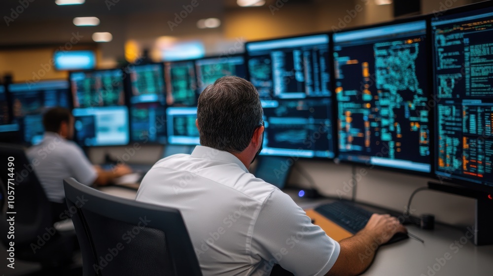 Cybersecurity Experts Analyzing Threats in Control Room Cybersecurity Experts Analyzing Threats in Control Room
