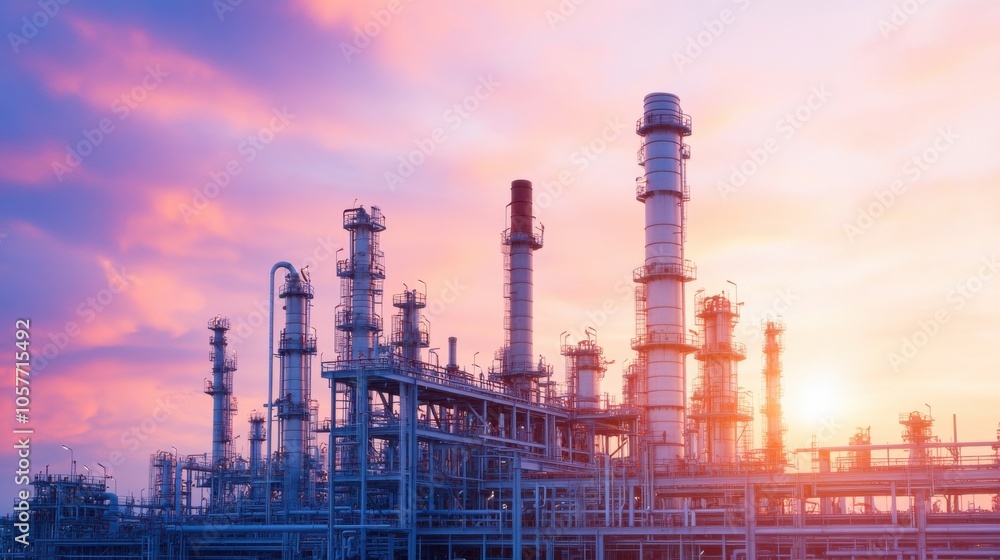 Wide View of Gas Refinery Complex at Sunset Wide View of Gas Refinery Complex at Sunset