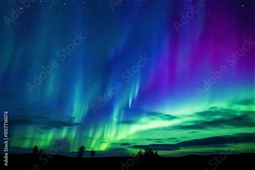 auroral wave undulating shimmering curtains of green pink and pu photo